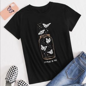 SHEIN Women’s Short Sleeve Butterfly Glitter Shirt